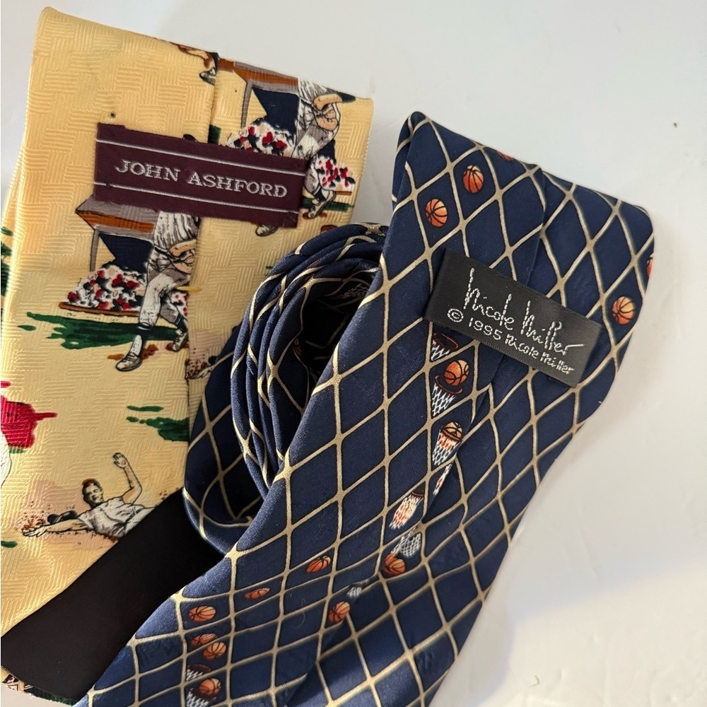 Vintage Baseball and basketball Themed silk Tie Set of two - Picture 3 of 3